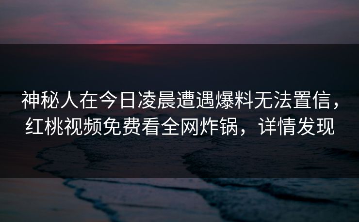 神秘人在今日凌晨遭遇爆料无法置信,红桃视频免费看全网炸锅,详情发现