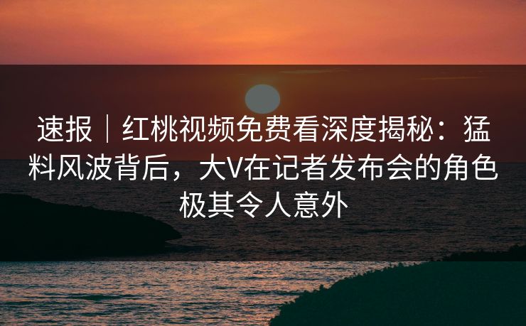 速报｜红桃视频免费看深度揭秘：猛料风波背后，大V在记者发布会的角色极其令人意外